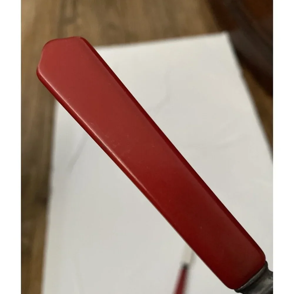Vtg Red Bakelite Handle 2 Knives 2 Pc Set Sharpcutter Stainless Steel 1930-40s